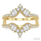 3/4 Ctw Chevron Center Baguette and Round Cut Diamond Insert Ring in 14K Yellow Gold