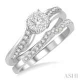 1/2 Ctw Lovebright Diamond Wedding Set With 1/3 Ctw Circular Mount Bypass Engagement Ring and 1/6 Ctw Chevron Wedding Band in 14K White Gold