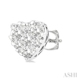 1/2 Ctw Heart Shape Lovebright Round Cut Diamond Stud Earring in 14K White Gold
