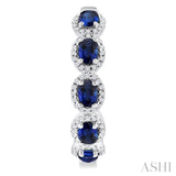 4X3 MM Oval Cut Sapphire and 1/2 Ctw Round Cut Diamond Halo Precious Hoop Earring in 14K White Gold