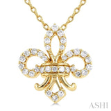 1/6 Ctw Petite Fleur De Lis Round Cut Diamond Fashion Pendant With Chain in 10K Yellow Gold