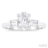 1/5 Ctw Oval Shape Baguette Diamond Semi-Mount Engagement Ring in 14K White Gold