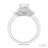 1/5 Ctw Oval Shape Baguette Diamond Semi-Mount Engagement Ring in 14K White Gold
