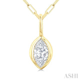 1/5 Ctw Marquise Cut Bezel Set Diamond Fashion Pendant With Paperclip Chain in 14K Yellow Gold