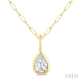 1/5 Ctw Pear Cut Bezel Set Diamond Fashion Pendant With Paperclip Chain in 14K yellow Gold