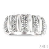 1/10 Ctw Bold Wide Ribbed Round Cut Diamond Fashion Band in Sterling Silver