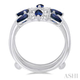 5x2.5 MM Marquise and 5x3 MM Pear Sapphire and 1/8 Ctw Round Cut Diamond Insert Precious Ring in 14K White Gold