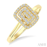 1/6 Ctw Double Halo Emerald Shape Petite Round Cut Diamond Fashion Ring in 10K Yellow Gold