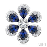 4X3 MM Floral Blossom Pear Cut Sapphire and 1/3 Ctw Round Cut Diamond Precious Stud Earring in 14K White Gold