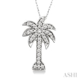 1/10 Ctw Palm Tree Round Cut Diamond Pendant in 10K White Gold with Chain