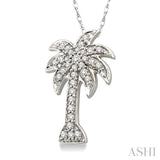 1/10 Ctw Palm Tree Round Cut Diamond Pendant in 10K White Gold with Chain