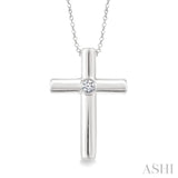 1/50 Ctw Round Cut Diamond Cross Pendant with Chain in Sterling Silver