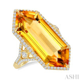 26x10 MM Hexagon Shape Citrine and 1/2 Ctw Round Cut Diamond Halo Semi-Precious Ring in 14K Yellow Gold