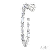 1 1/6 Ctw Inside & Outside Mixed Diamond Cut Fashion Open Hoop Earrings in 14K White Gold