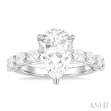 1 1/3 Ctw Pear Shape Oval and Round Cut Diamond Semi Mount Engagement Ring in 14K White Gold