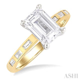 1/4 Ctw Emerald Shape Baguette and Round Cut Diamond Semi-Mount Engagement Ring in 14K Yellow and White Gold