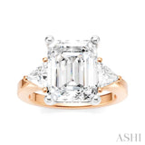 1/2 Ctw Emerald Shape Trillion and Round Cut Diamond Semi-Mount Engagement Ring in 14K Rose and White Gold