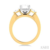 1/2 Ctw Emerald Shape Trillion and Round Cut Diamond Semi Mount Engagement Ring in 14K Yellow and White Gold
