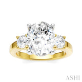 1/2 Ctw Tri-Mount Past, Present and Future Oval Shape Center Round Cut Diamond Semi-Mount Engagement Ring in 14K Yellow and White Gold