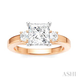 1/4 Ctw Tri-Mount Princess Shape Round Cut Diamond Semi-Mount Engagement Ring in 14K Rose and White Gold