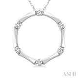 1/4 Ctw Petite Bamboo Shoot Inspired Round Cut Diamond Fashion Pendant With Chain in 14K White Gold