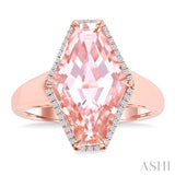 16x10 MM Hexagon Shape Morganite and 1/10 Ctw Round Cut Diamond Halo Semi-Precious Ring in 14K Rose Gold