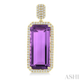 22x10 MM Emerald Cut Amethyst and 7/8 Ctw Round Cut Diamond Halo Semi-Precious Earrings in 14K Yellow Gold