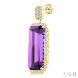 22x10 MM Emerald Cut Amethyst and 7/8 Ctw Round Cut Diamond Halo Semi-Precious Earrings in 14K Yellow Gold