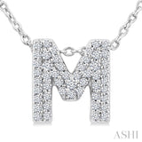 1/6 Ctw Bubble Accent Initial 'M' Round Cut Diamond Fashion Pendant With Chain in 10K White Gold