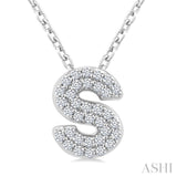 1/10 Ctw Bubble Accent Initial 'S' Round Cut Diamond Fashion Pendant With Chain in 10K White Gold