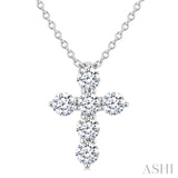 1/3 Ctw Round Cut Diamond Christian Cross 6-Stone Fashion Pendant With Chain in 14K White Gold