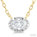 1/4 Ctw Oval and Bezel Set Round Cut Diamond Station Necklace in 14K Yellow and White Gold