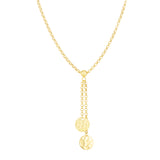 14K Gold Double Hammered Disc Lariat Necklace