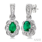 Oval Shape Silver Gemstone & Diamond Earrings