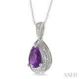 Pear Shape Silver Gemstone & Diamond Pendant