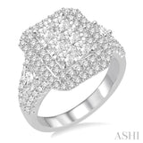 1 1/10 Ctw Round Cut Diamond Octagon Shape Lovebright Ring in 14K White Gold