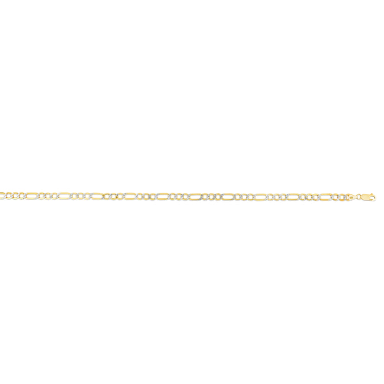 14K Gold 5.1Mm Lite White Pave Figaro Chain