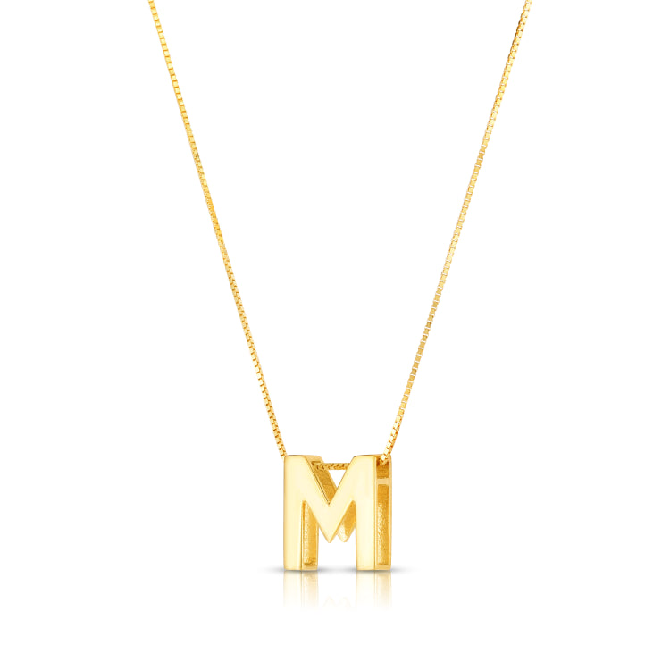 14K Gold Block Letter Initial M Necklace