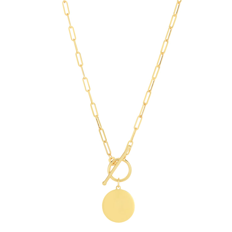 14K Paperclip Disc Toggle Necklace
