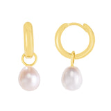14K Pearl Drop Huggie Earrings