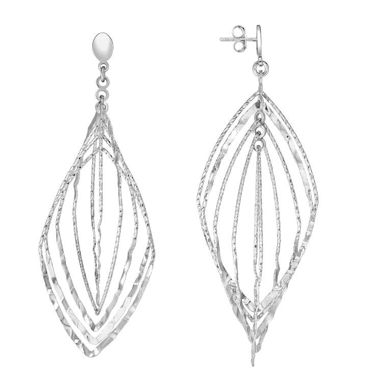 Silver Marquise Drop Hammered Earring