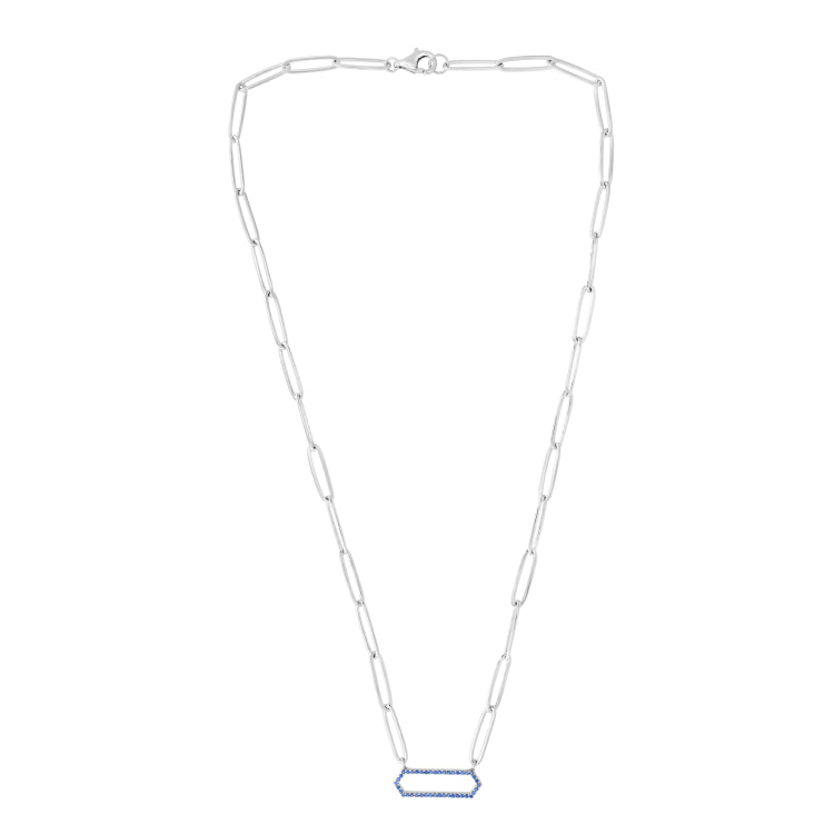 Silver Blue Cz Paperclip Necklace