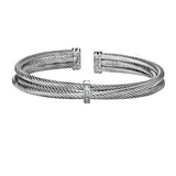 Sterling Silver with Rhodium Finish 11mm Cuff Bangle +0.0400ct Diamond