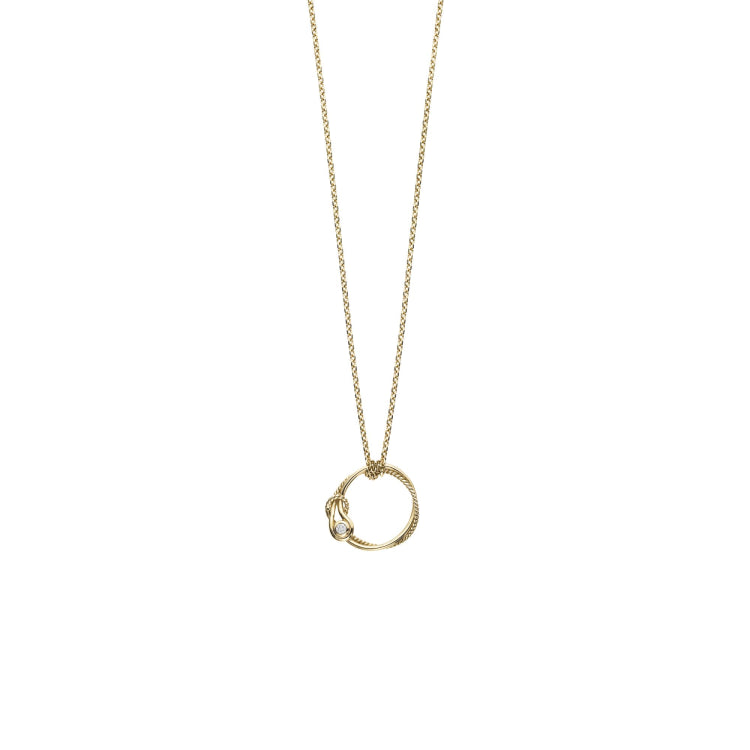 14K Gold Italian Cable L'Infinito Knot Diamond Circle Pendant