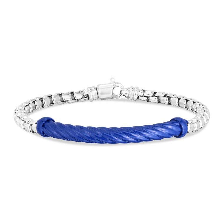 Blue Enamel Men'S Cable Bracelet