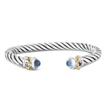 Silver & 18K Blue Topaz Cable Renaissance Bangle