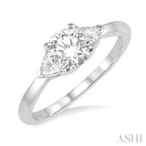 3/8 ctw Round and Triangle Cut Diamond Ladies Engagement Ring with 1/4 Ct Round Cut Center Stone in 14K White Gold