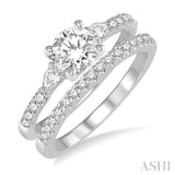 1 ctw Round & Pear Cut Diamond Wedding Set With 7/8 ctw Engagement Ring and 1/8 ctw Wedding Band in 14K White Gold