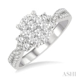 3/4 ctw Oval Shape Center Crisscross Shank Lovebright Round Cut Diamond Engagement Ring in 14K White Gold