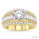 1 1/3 Ctw Baguette and Round Cut Diamond Semi-Mount Engagement Ring in 14K Yellow and White Gold